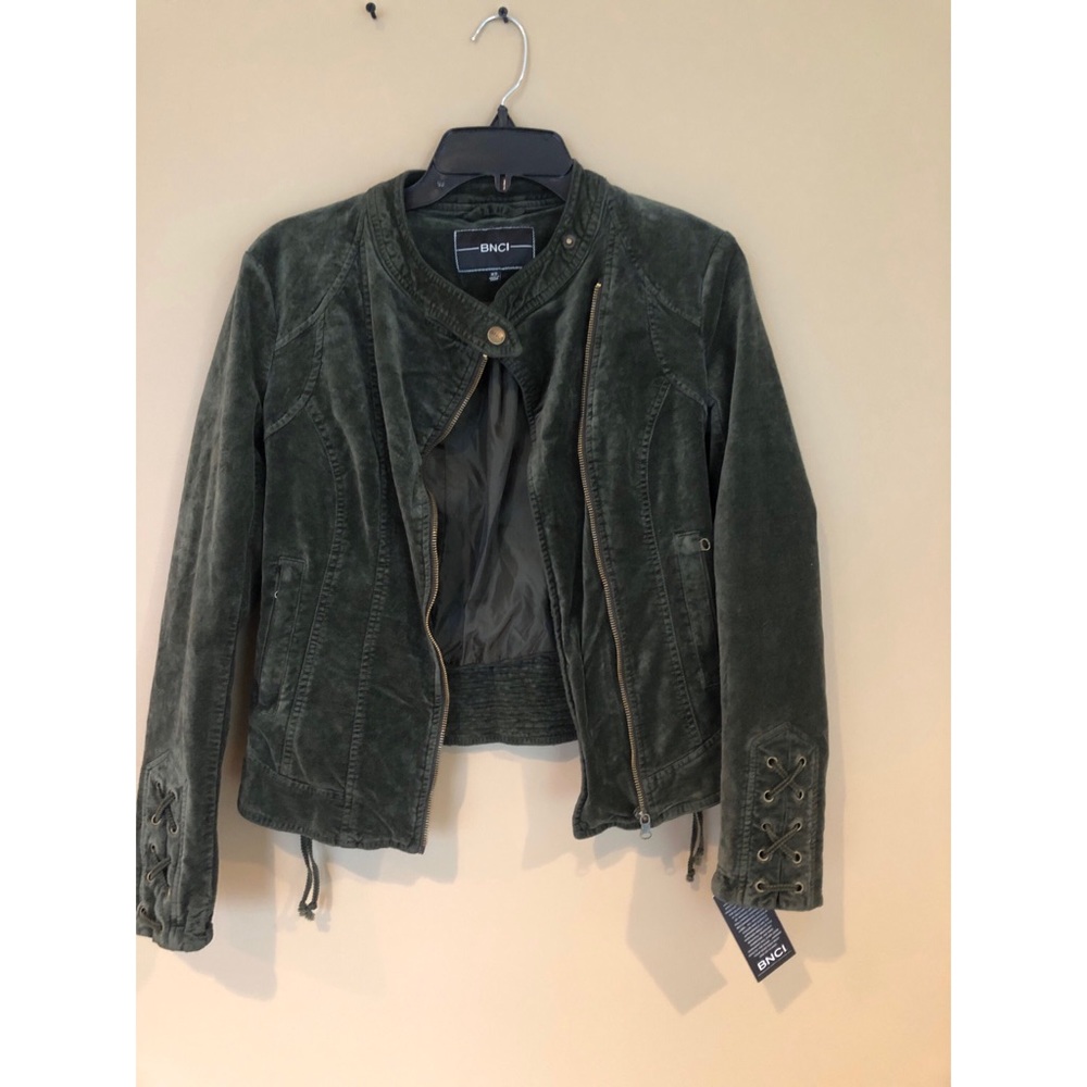 Olive green, suede moto jacket
